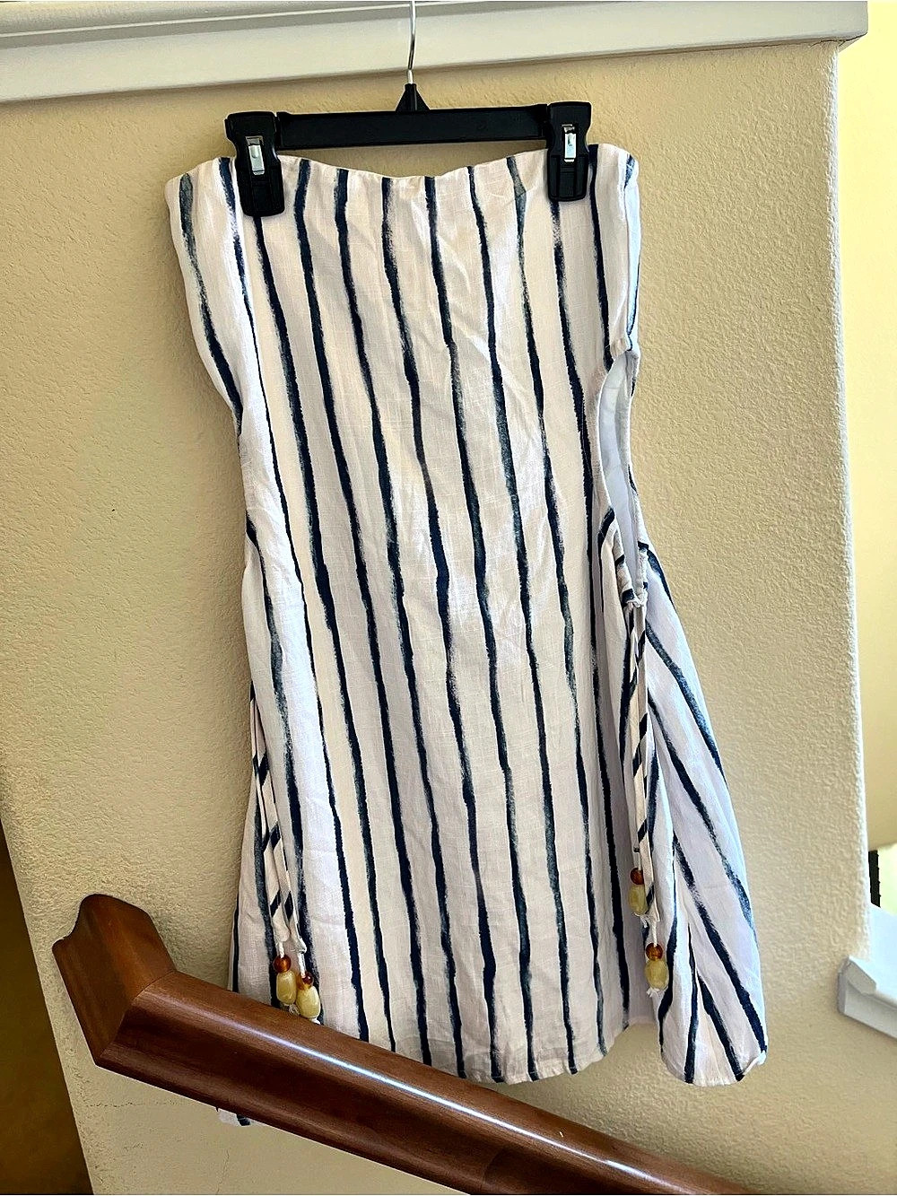 SHEIN Aralina Striped Strapless Coastal Linen Blend Mini Dress w/ Side Cutout
